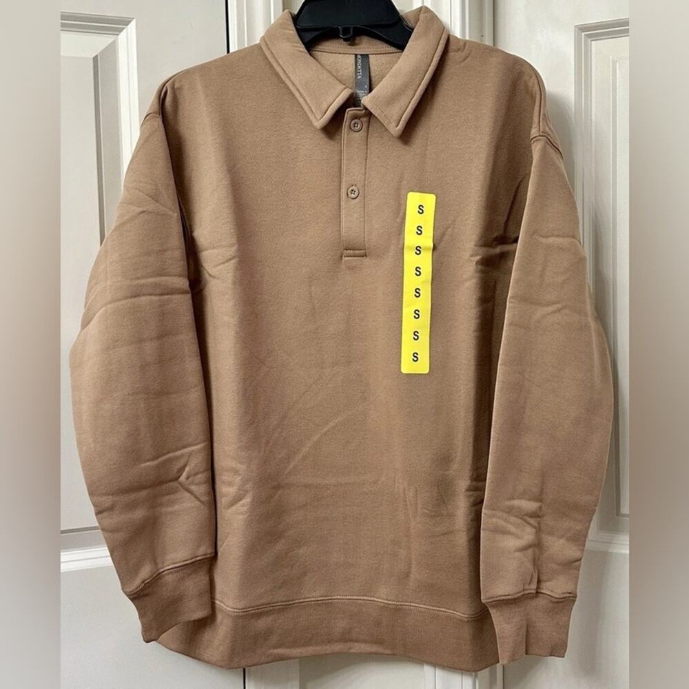 Mondetta Ladies' Collared Fleece Pullover Top, Tan, Size-S